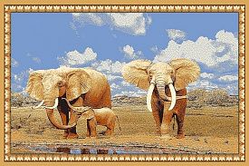 Оранжевый шерстяной пейзажный ковер Hunnu 6S1028 82 слоны